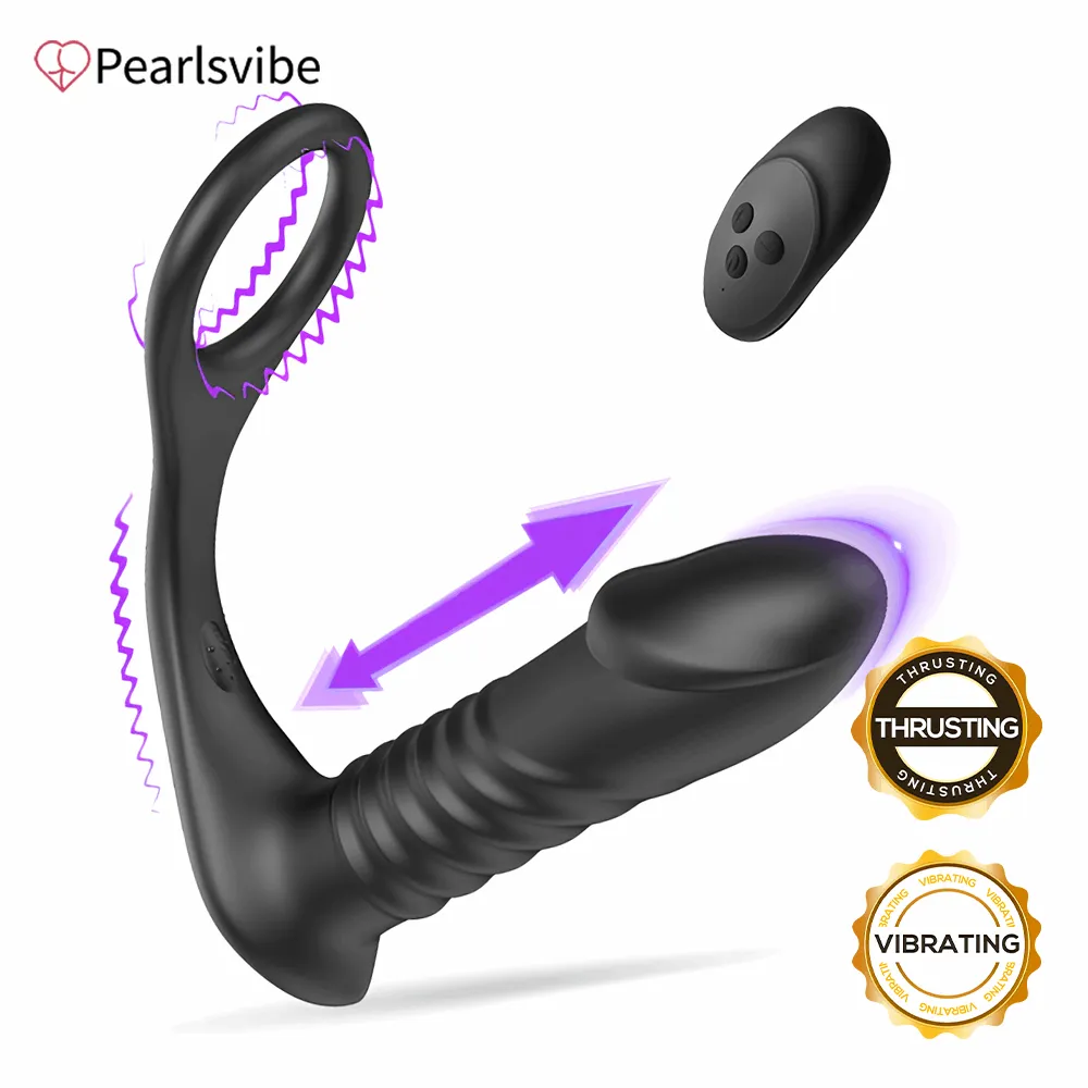 10 Thrilling Vibration 3 Thrusting Silicone Remote Control Cock Ring Anal Vibrator