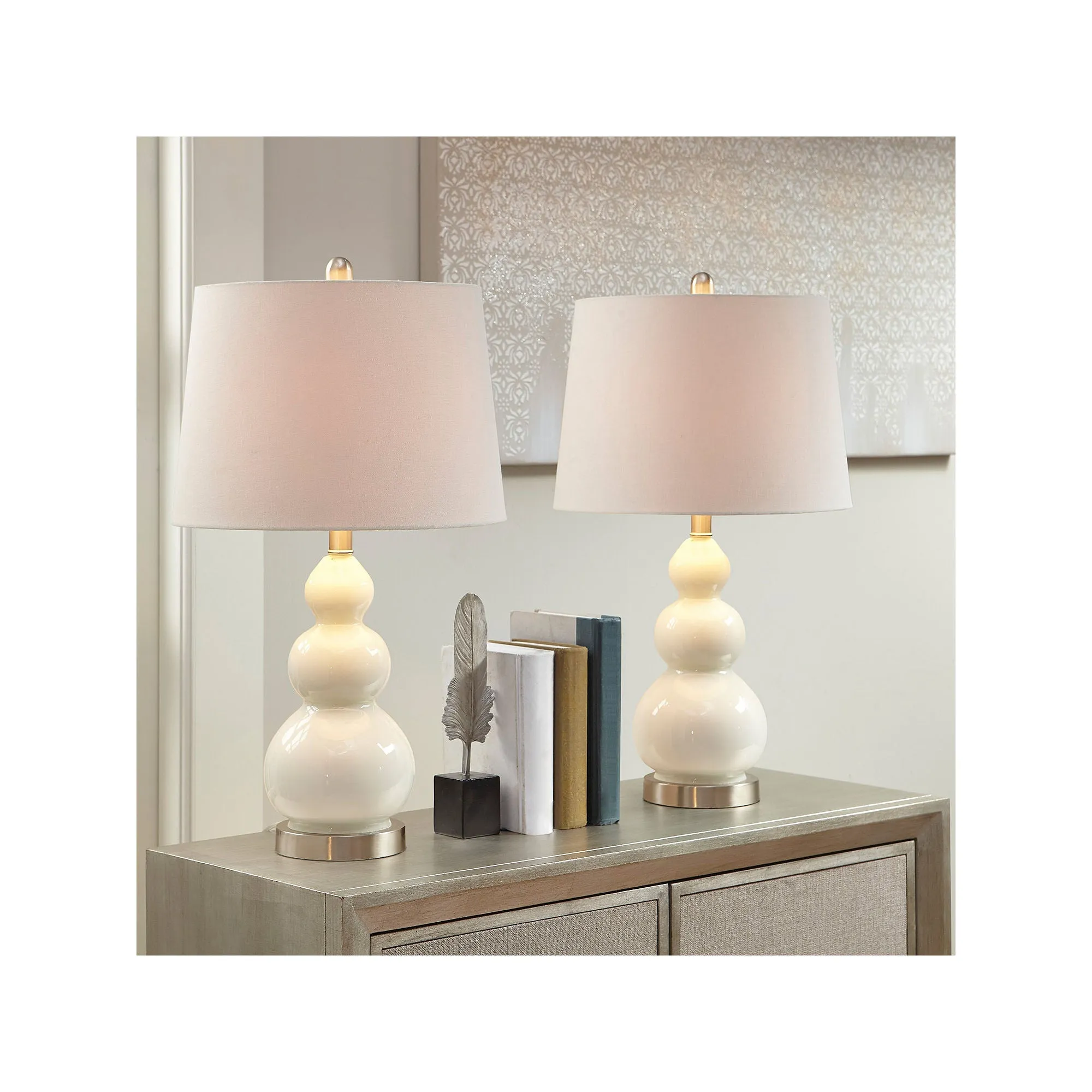 510 Design Covey Curved Glass Table Lamp, Set Of 2 - WHITE ONE SIZE