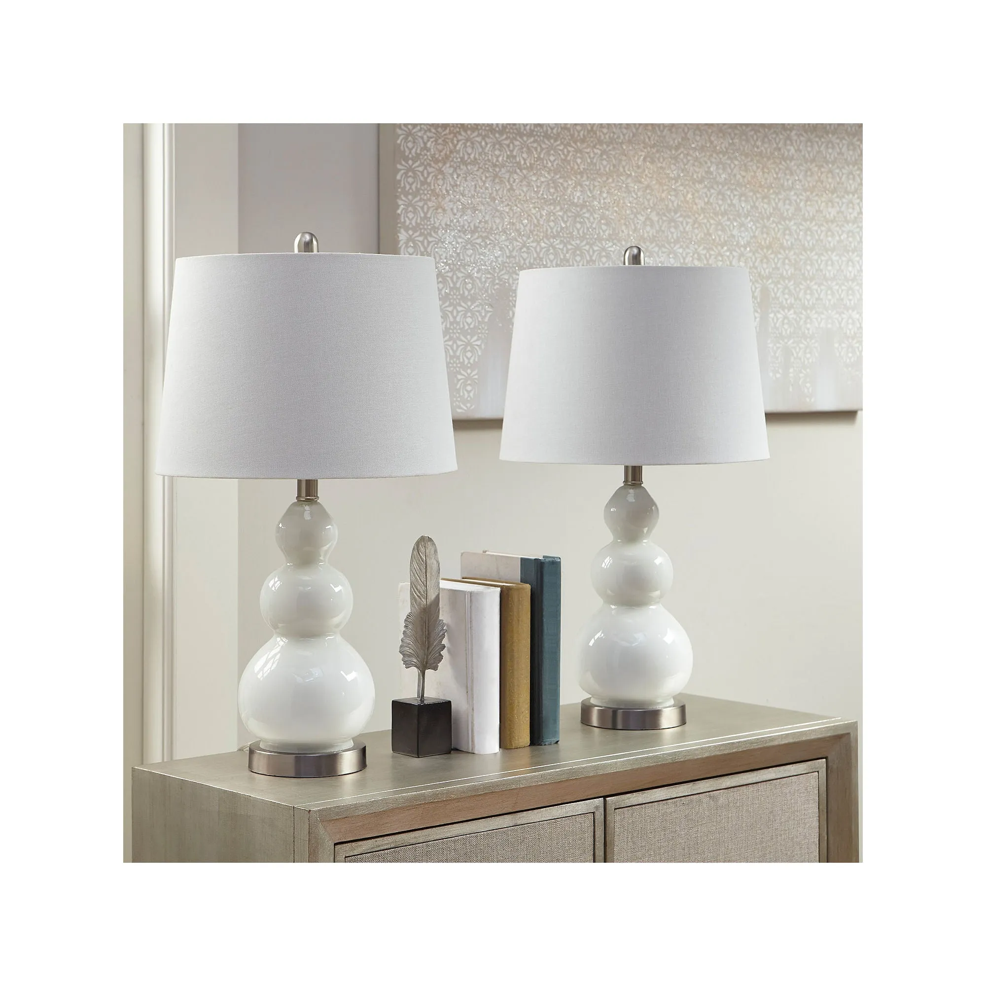 510 Design Covey Curved Glass Table Lamp, Set Of 2 - WHITE ONE SIZE