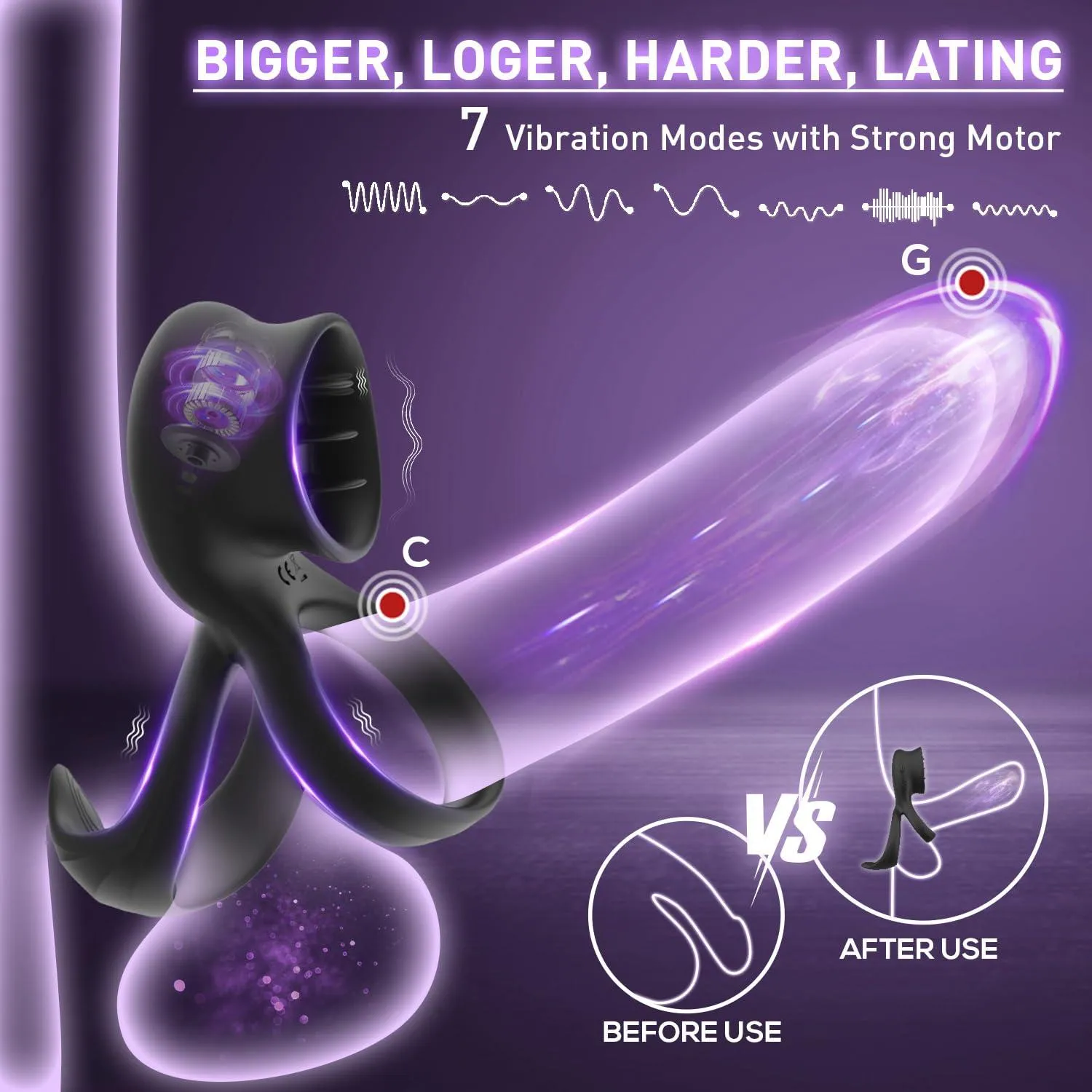 7 Vibration Modes Stimulating Tongue Vibrating Penis Ring for Couple Play