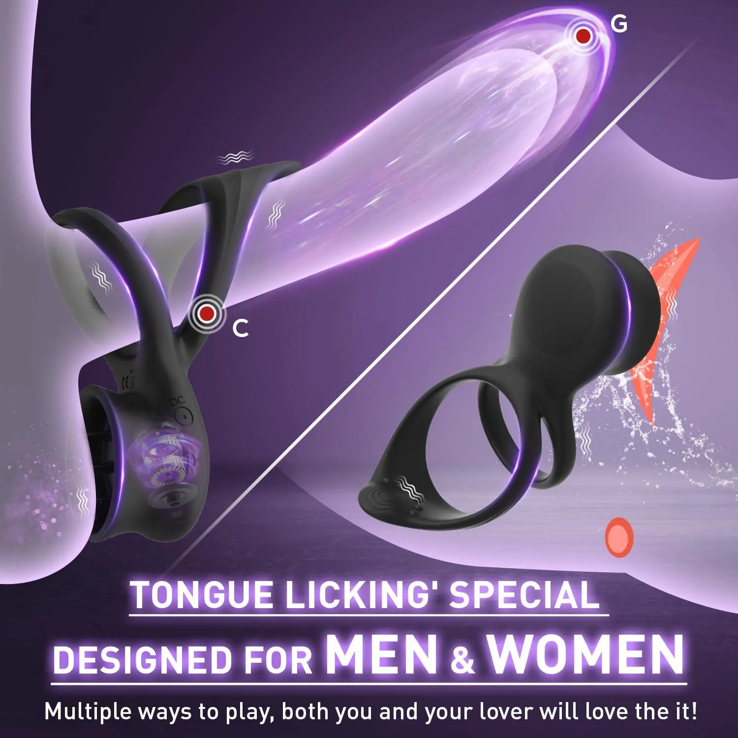 7 Vibration Modes Stimulating Tongue Vibrating Penis Ring for Couple Play