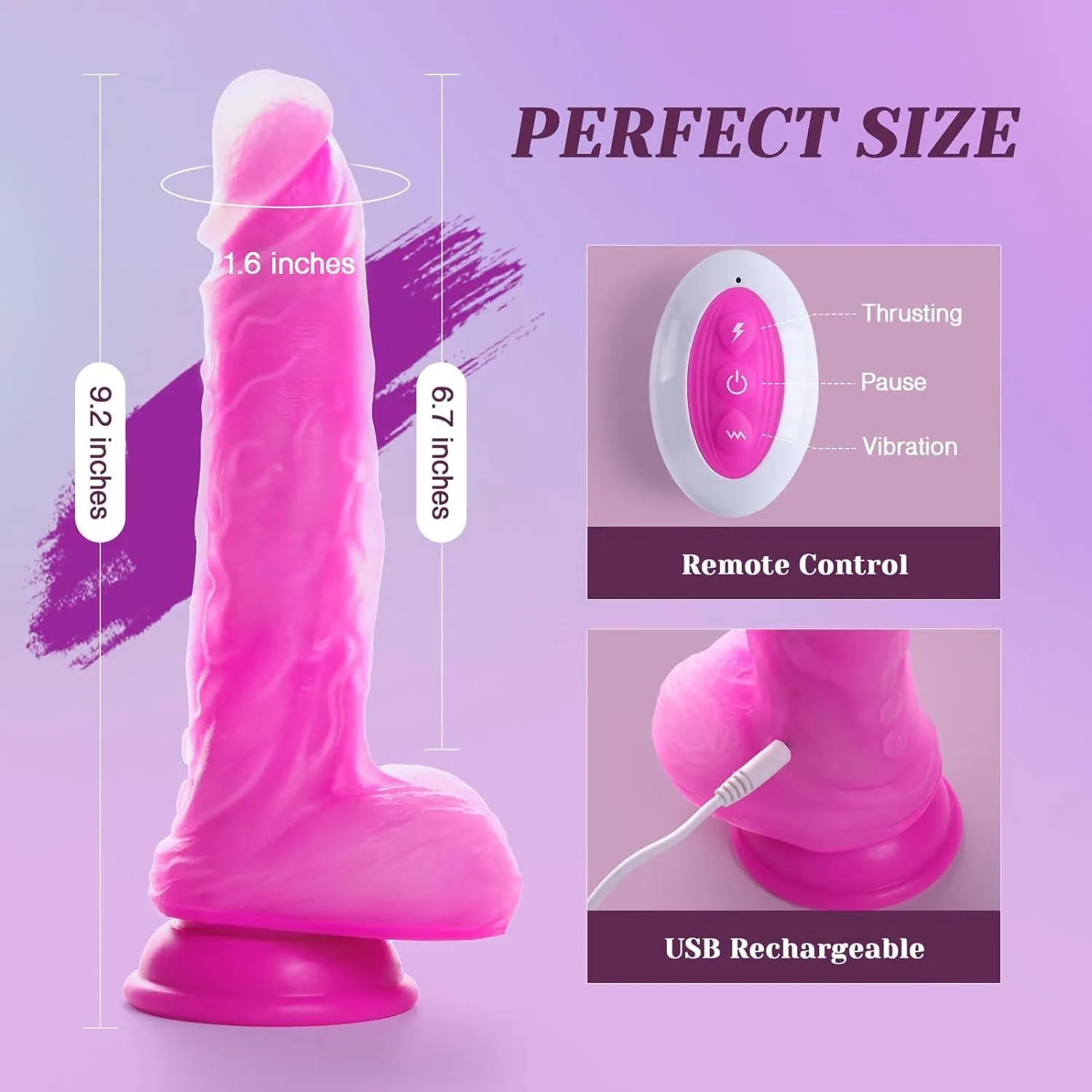 9.2" Huge Thrusting Dildo Vibrator Heating Lifelike Dildos with Suction Cup Adult Sex Toys