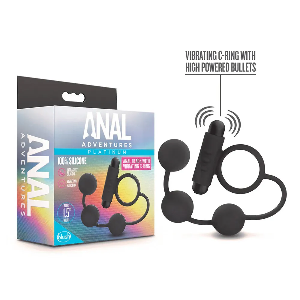 Anal Adventures Platinum Silicone Anal Beads & Vibrating Cock Ring