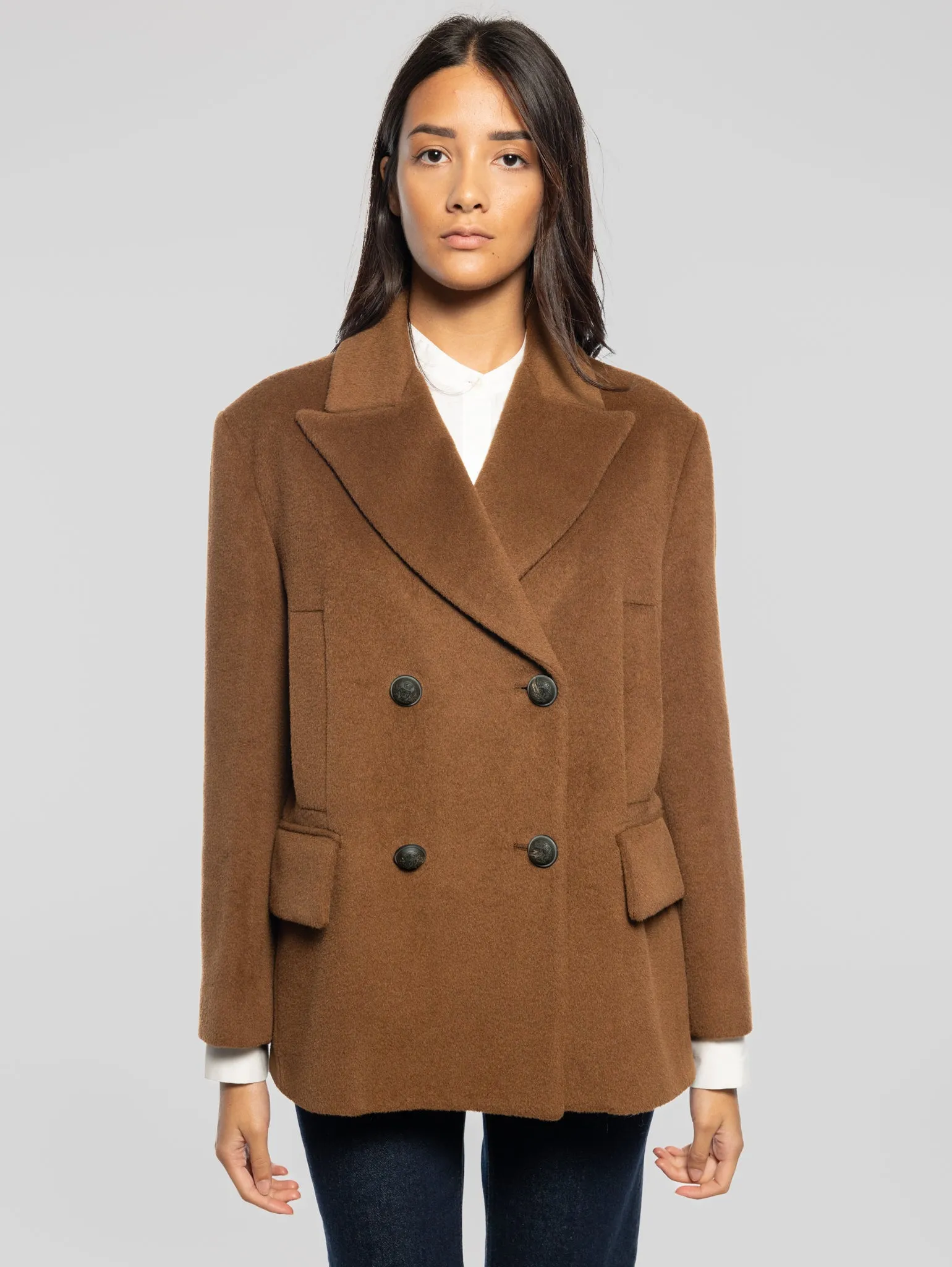 Caban in Beaver Wool and Brown Alpaca