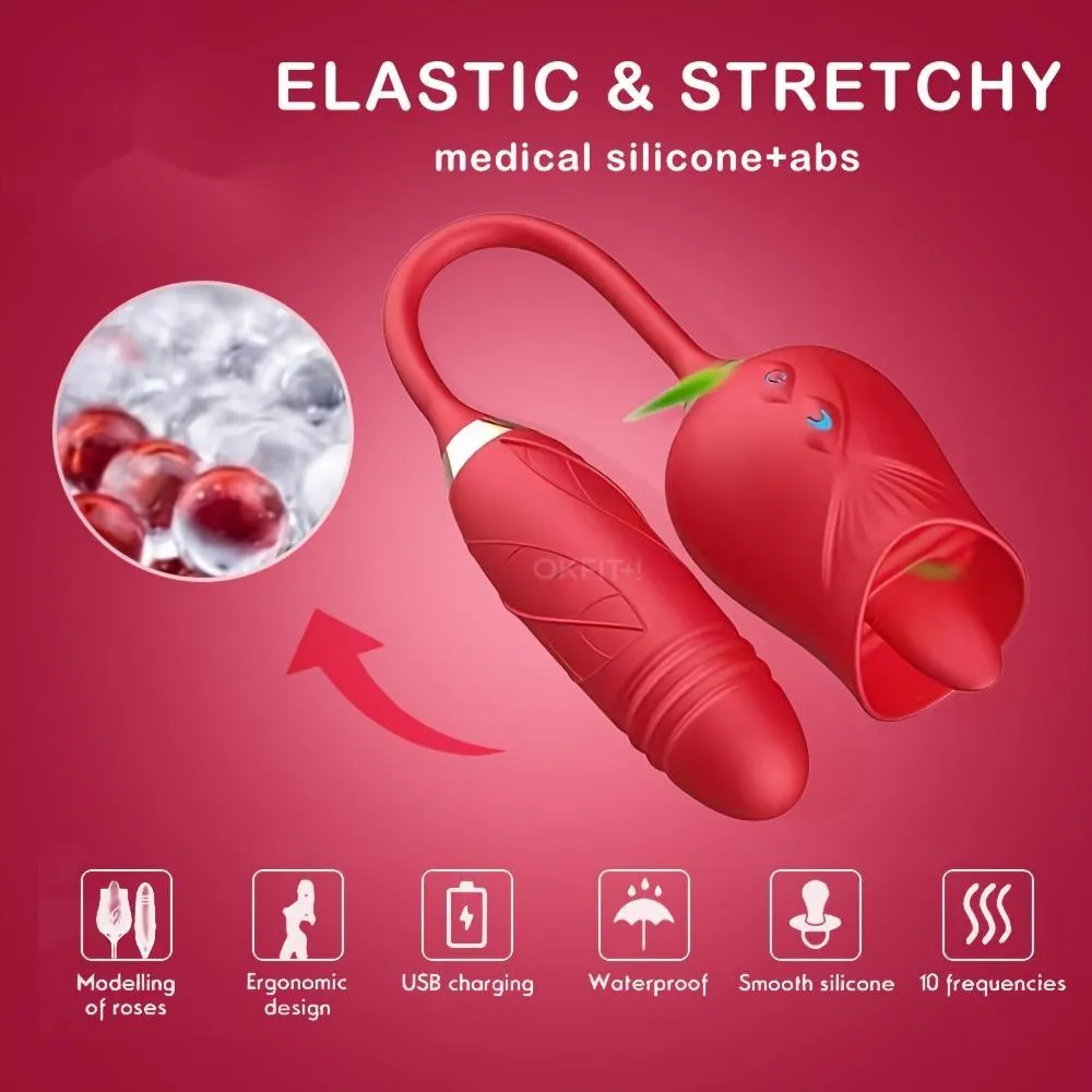 Clitoral Tongue Licking Rose Vibrator Vibrating Thrusting Vaginal & Anal Dildo Vibrators Woman Sex Toy