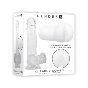 Evolved - Gender X Clearly Combo Realistic Dildo with Ass Stroker Masturbator Set (Clear)