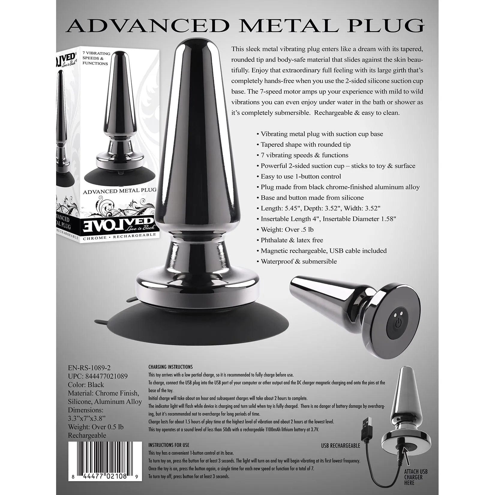 Evolved - Vibrating Metal Anal Plug with Suction Cup