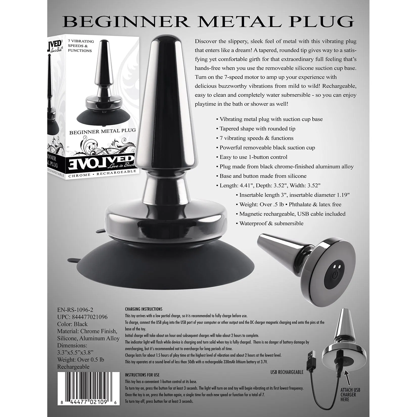 Evolved - Vibrating Metal Anal Plug with Suction Cup