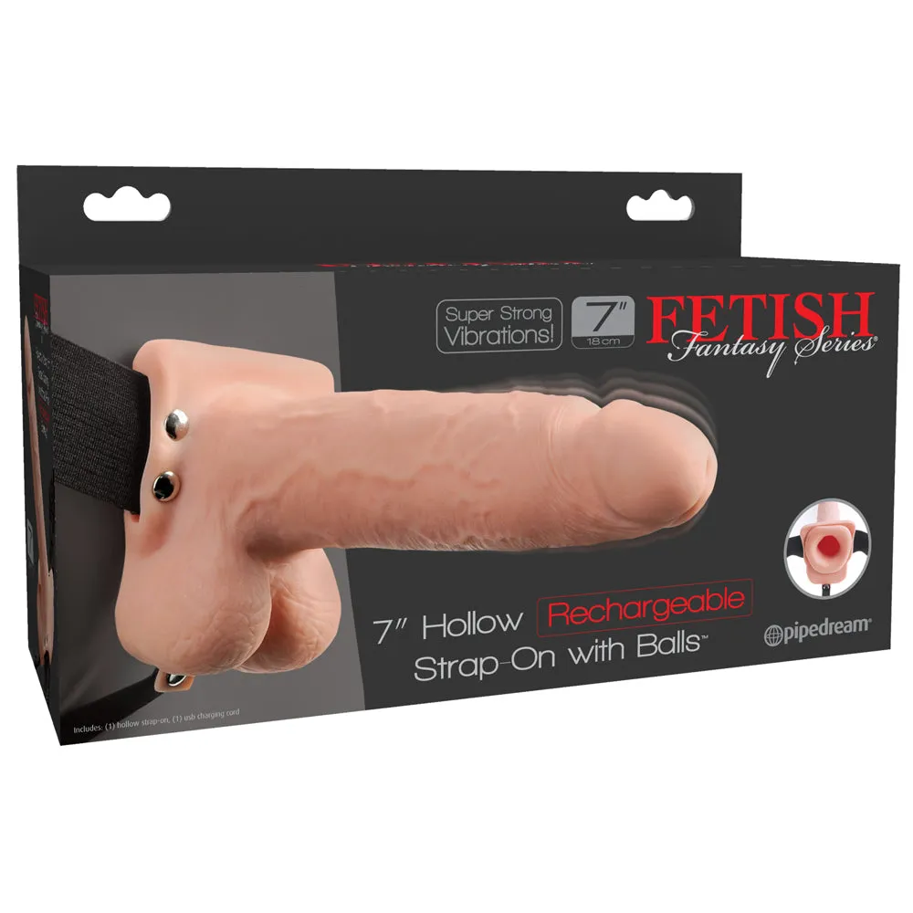FETISH FANTASY HOLLOW RECHARGEABLE STRAP-ON WITH BALLS - 7 INCH