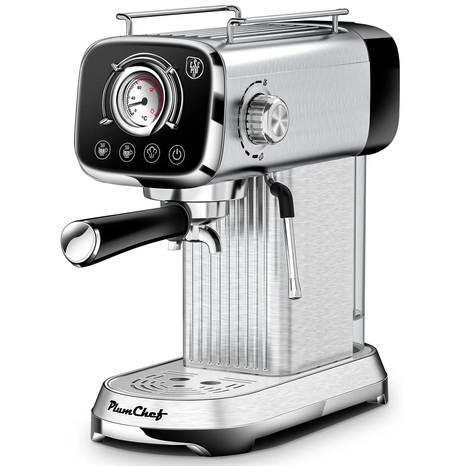 Geek Chef ACC02 Stainless Steel Plum Chef Espresso Coffee Maker 20 Bar Pump Cappuccino Latte Maker, Silver