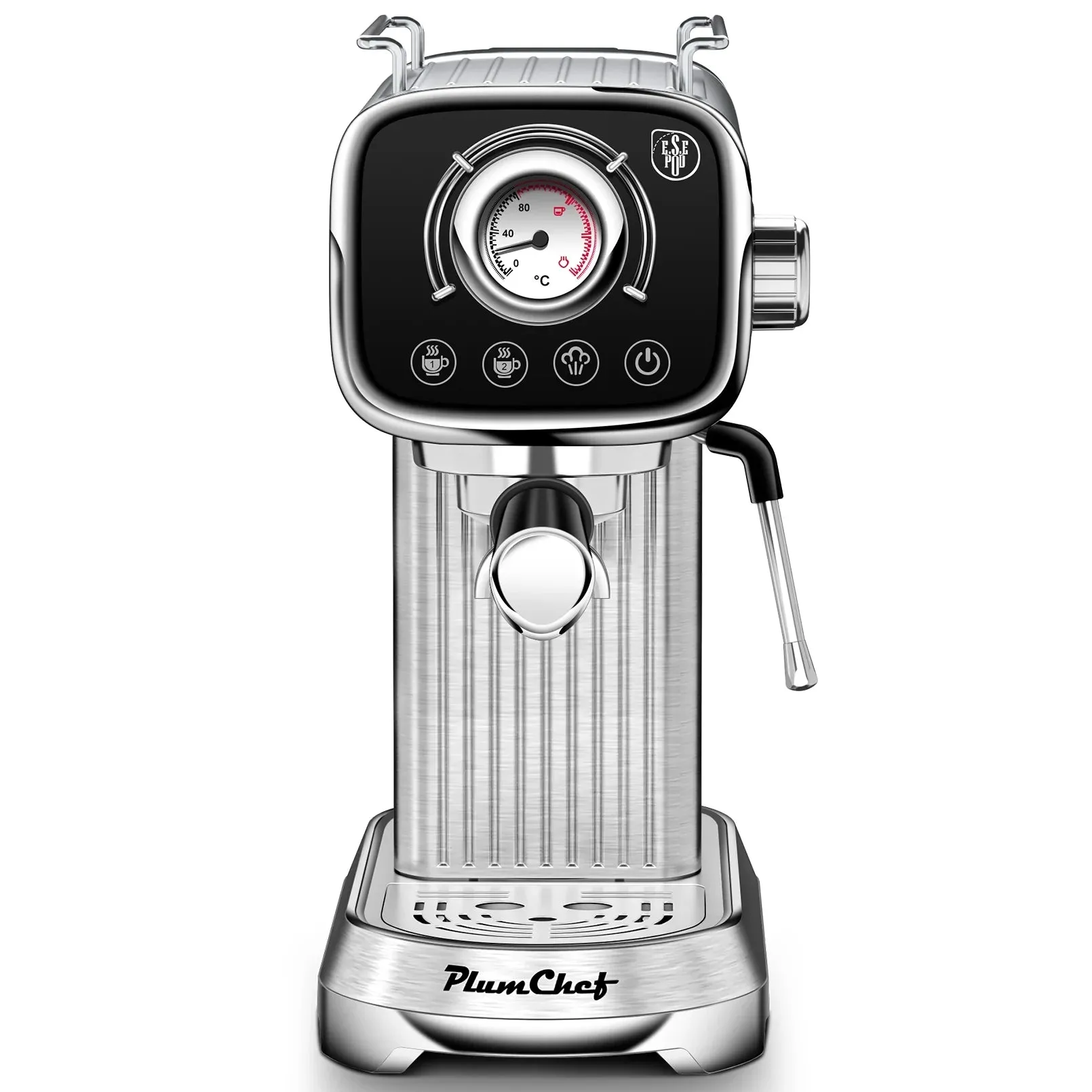 Geek Chef ACC02 Stainless Steel Plum Chef Espresso Coffee Maker 20 Bar Pump Cappuccino Latte Maker, Silver