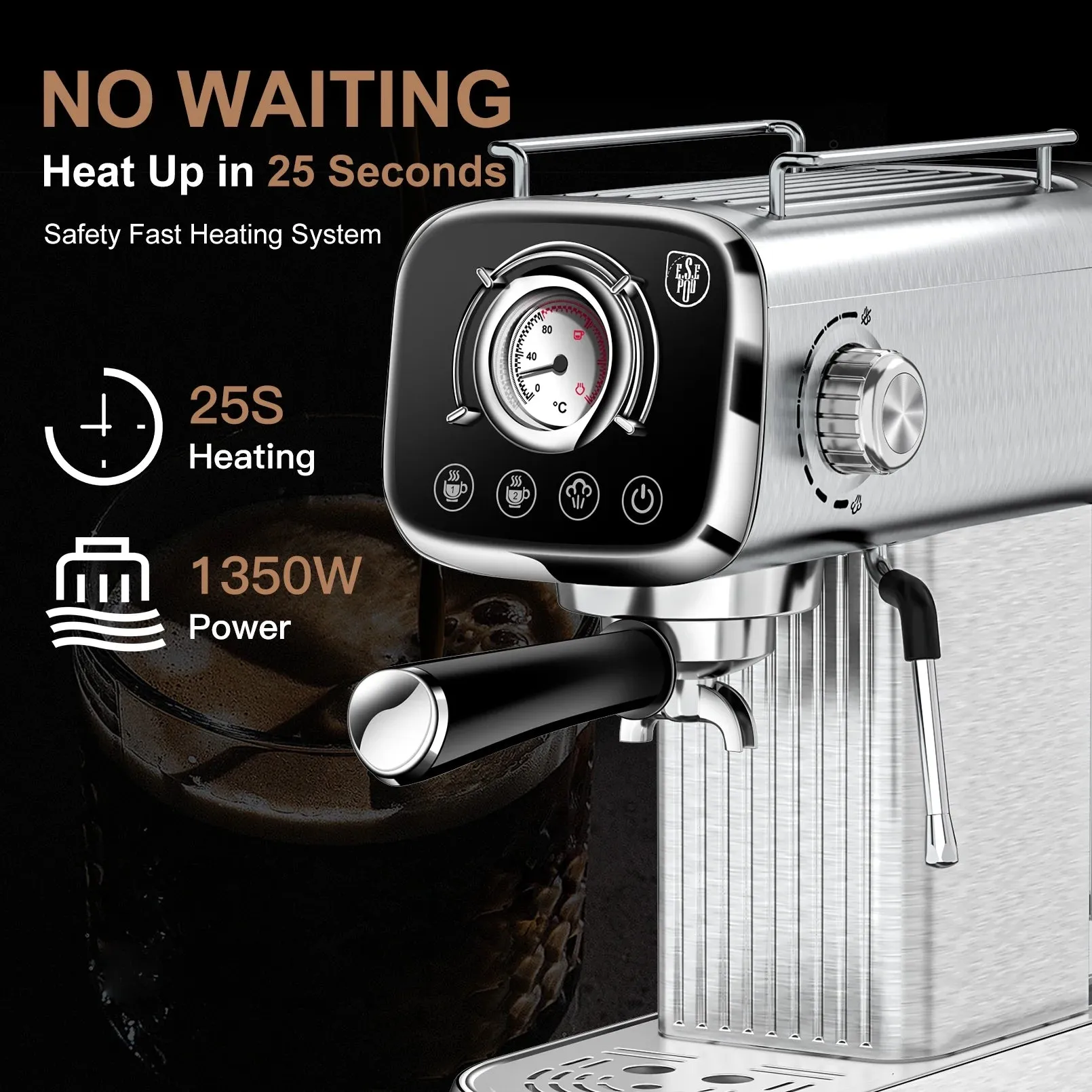 Geek Chef ACC02 Stainless Steel Plum Chef Espresso Coffee Maker 20 Bar Pump Cappuccino Latte Maker, Silver