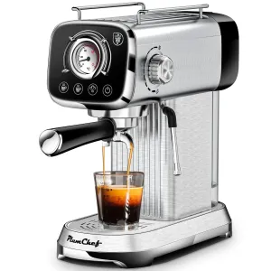 Geek Chef ACC02 Stainless Steel Plum Chef Espresso Coffee Maker 20 Bar Pump Cappuccino Latte Maker, Silver
