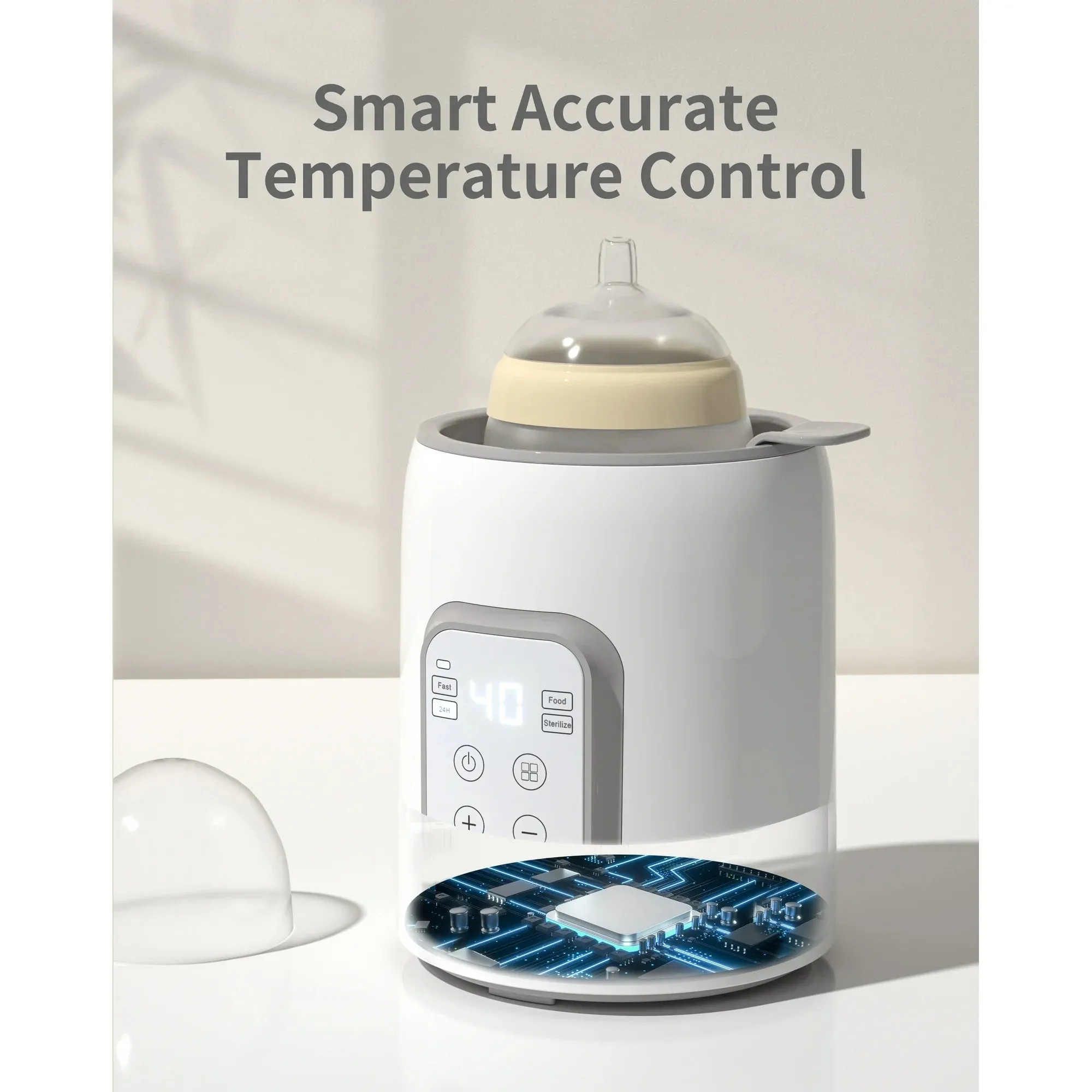 Grownsy 8-in-1 Baby Bottle Warmer Fast Warming, Accurate Temperature Control, Defrost, Sterilize, Keep Warm, Heat Baby Food Jars, Timer, BPA-Free, White