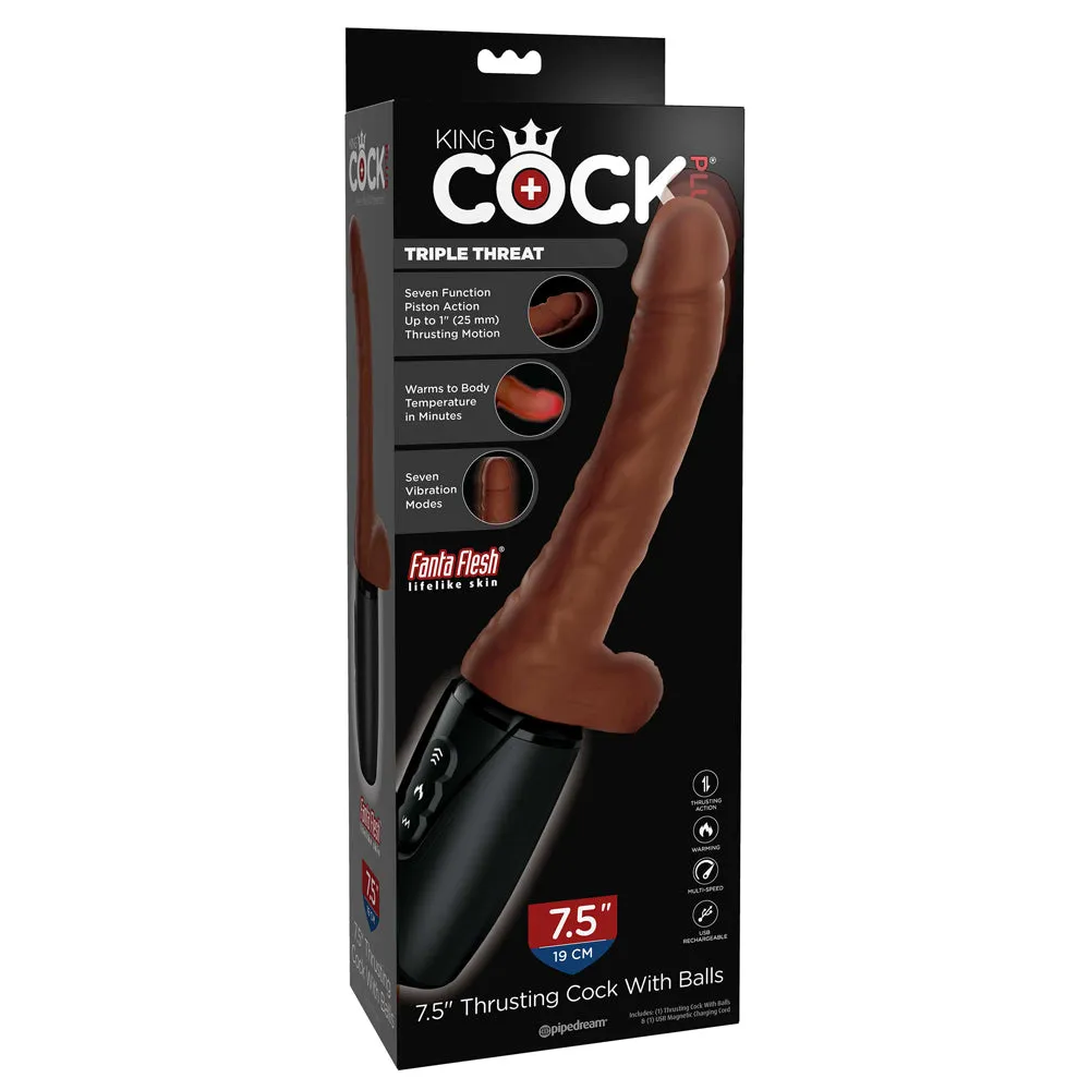 King Cock Plus 7.5" Triple Threat Thrusting, Warming Vibrating Dildo