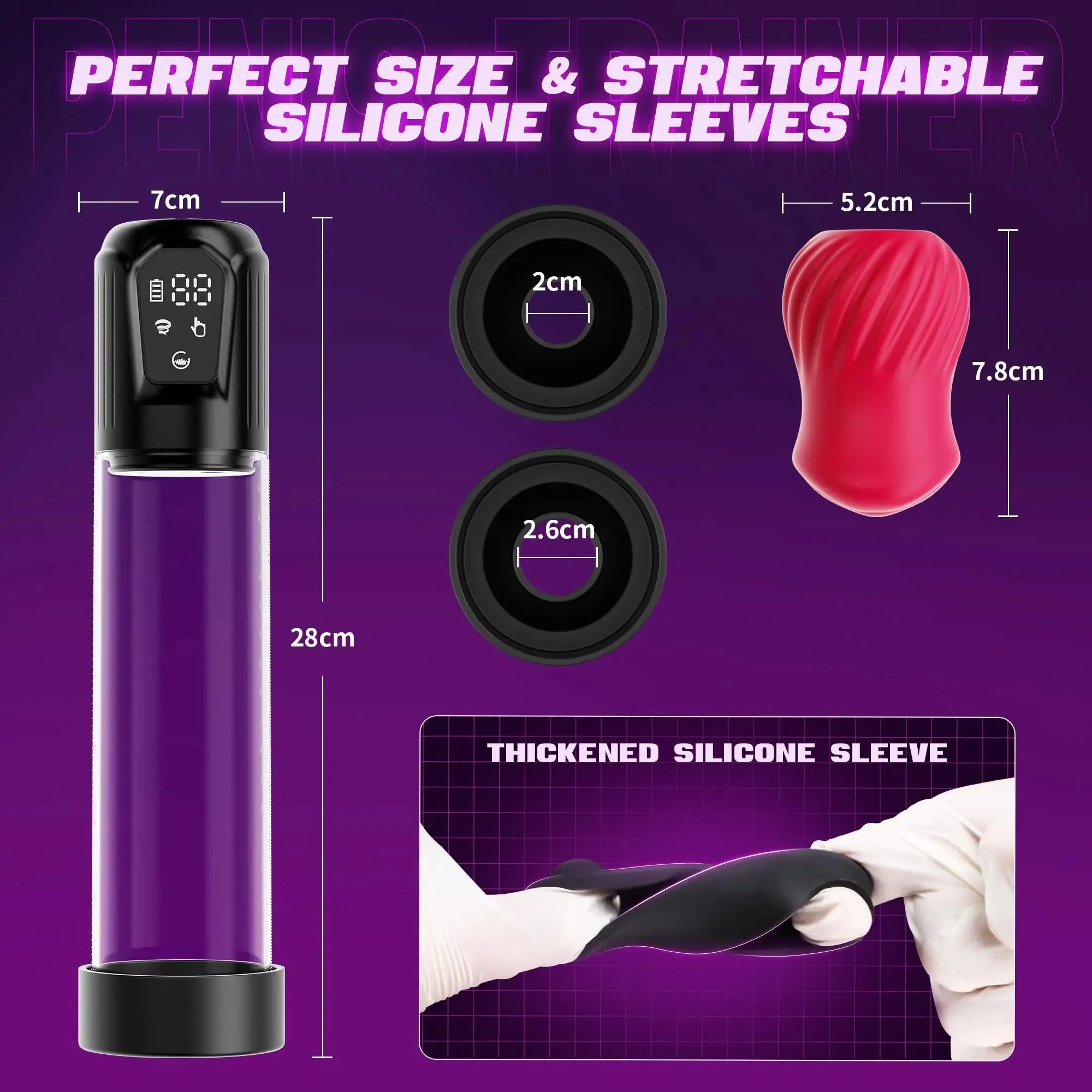 LCD Automatic Penis Pump with Rose Sleeve & Suction Modes