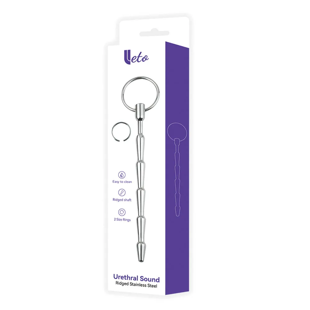 Leto Ridged Metal Urethral Sound With Interchangeable Rings