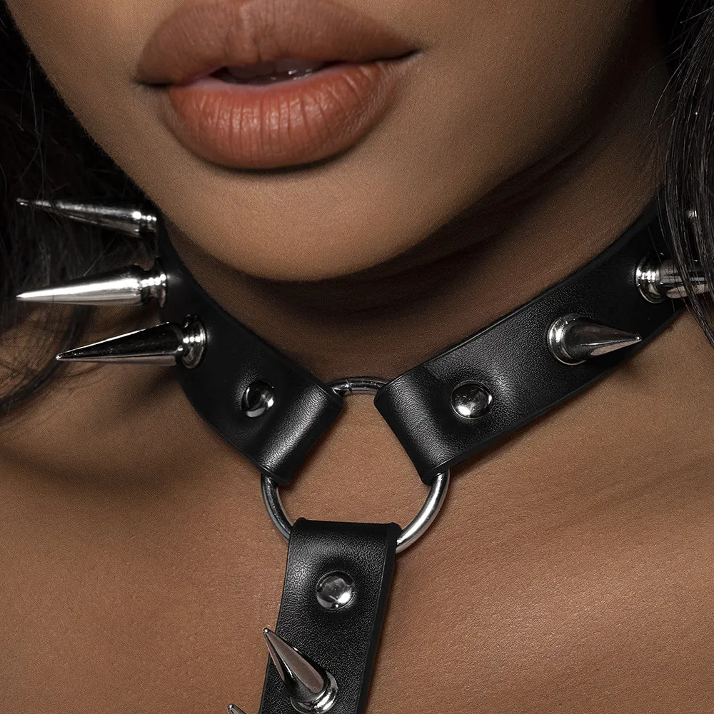 Male Power Aurelia Spiked Faux Leather Collar & Chest Harness