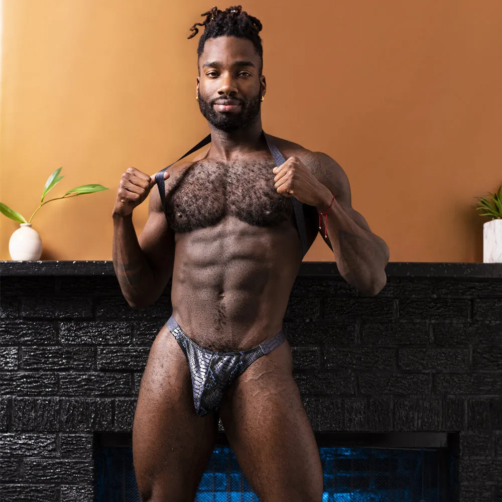 Male Power S'Naked Snakeskin Print Shoulder Sling Harness Thong
