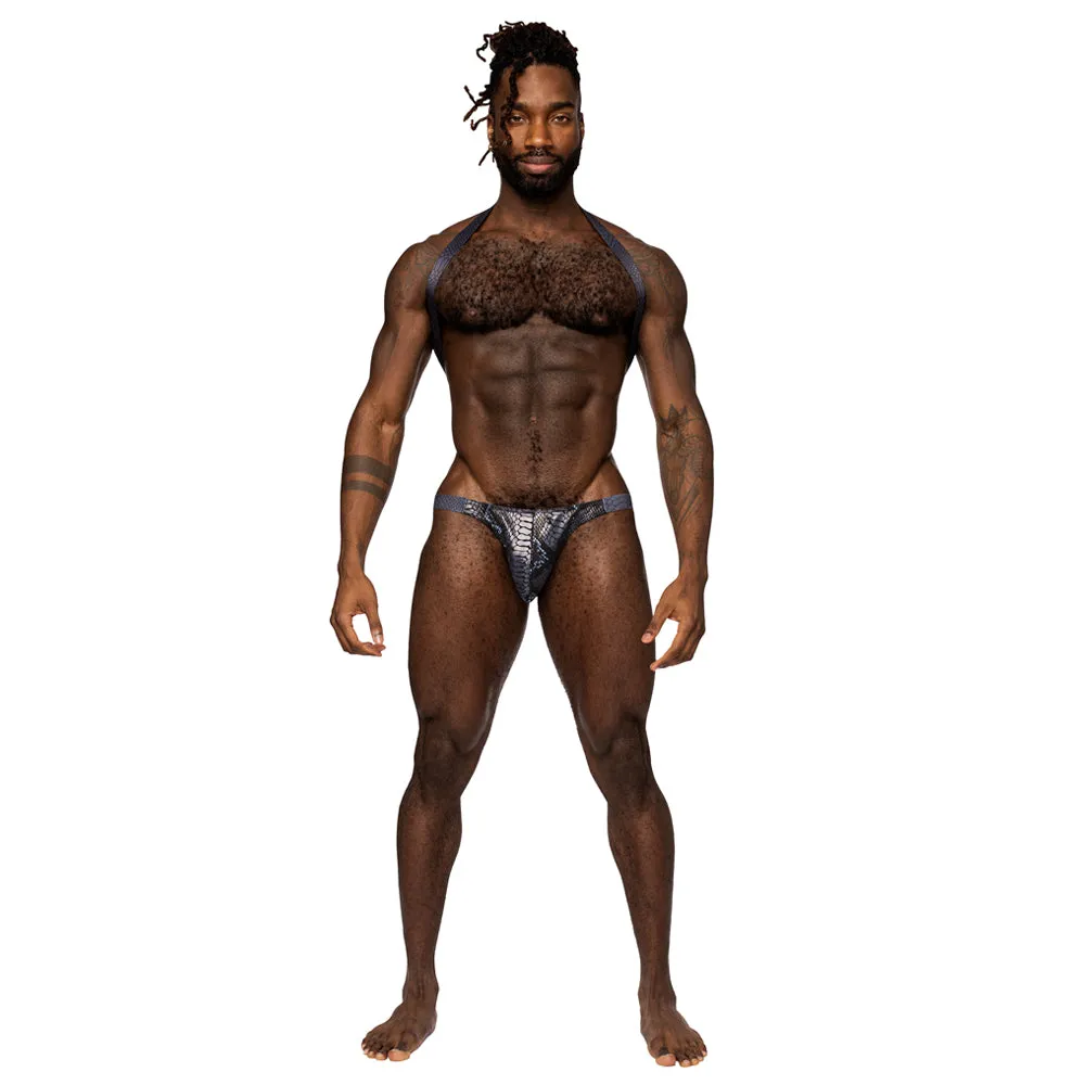 Male Power S'Naked Snakeskin Print Shoulder Sling Harness Thong