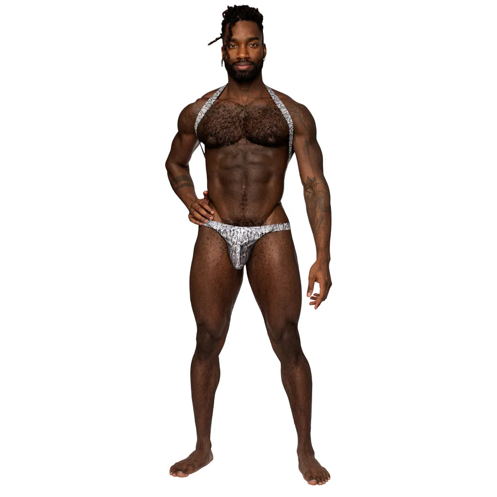 Male Power S'Naked Snakeskin Print Shoulder Sling Harness Thong