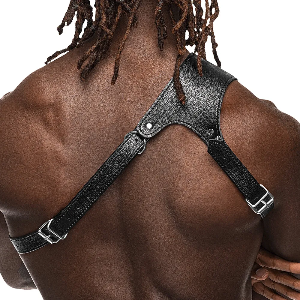 Male Power Zodiac Asymmetrical Faux Leather Chest Harness