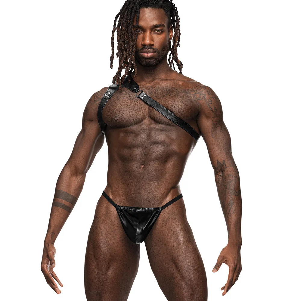 Male Power Zodiac Asymmetrical Faux Leather Chest Harness