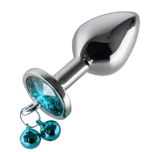 Metal Gem Butt Plug With Bells & Chain Leash - Medium