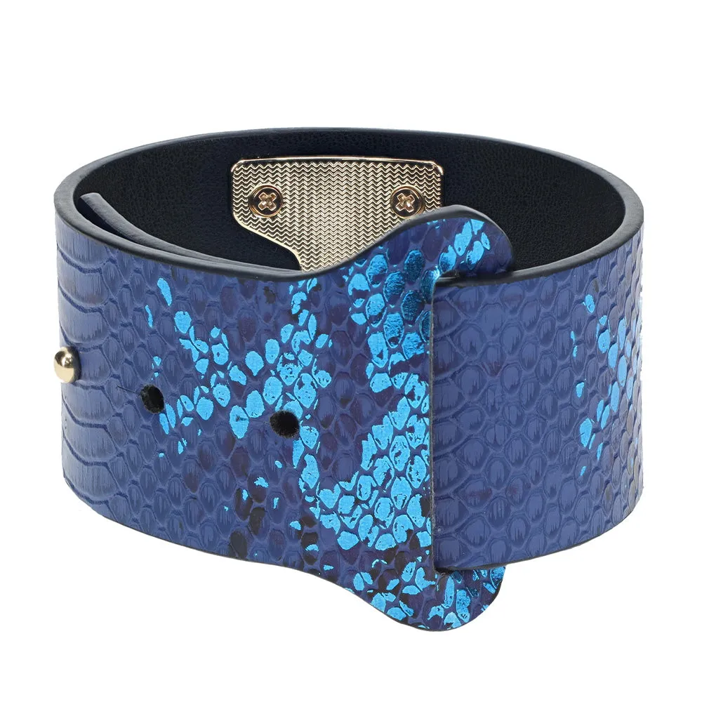 Ouch! Florence Holographic Snake Print Faux Leather Wrist Cuffs
