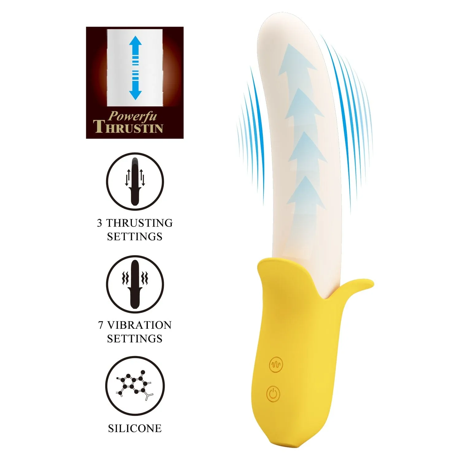 Pretty Love - Banana Geek Vibrating Thrusting Dildo Vibrator (Yellow)
