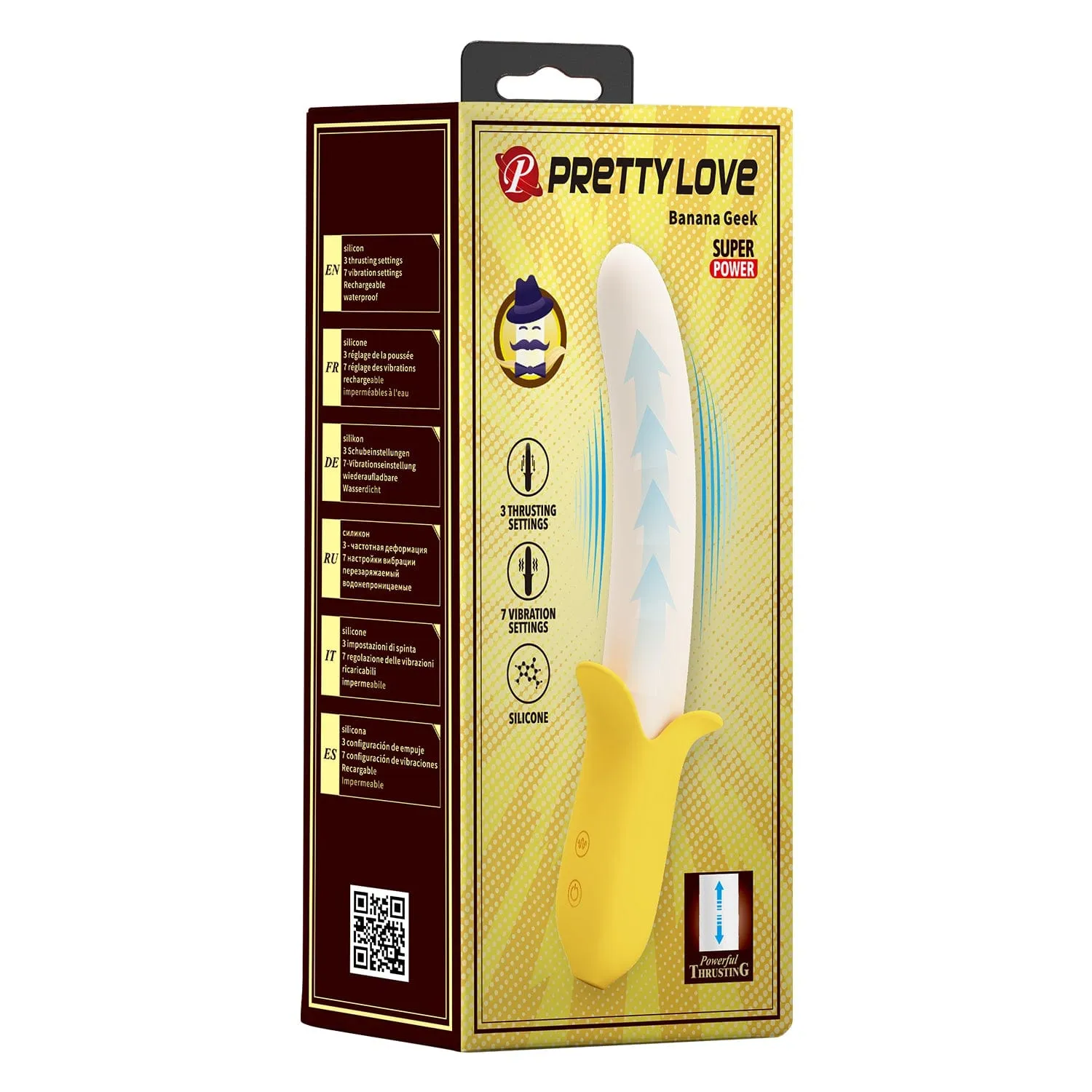 Pretty Love - Banana Geek Vibrating Thrusting Dildo Vibrator (Yellow)