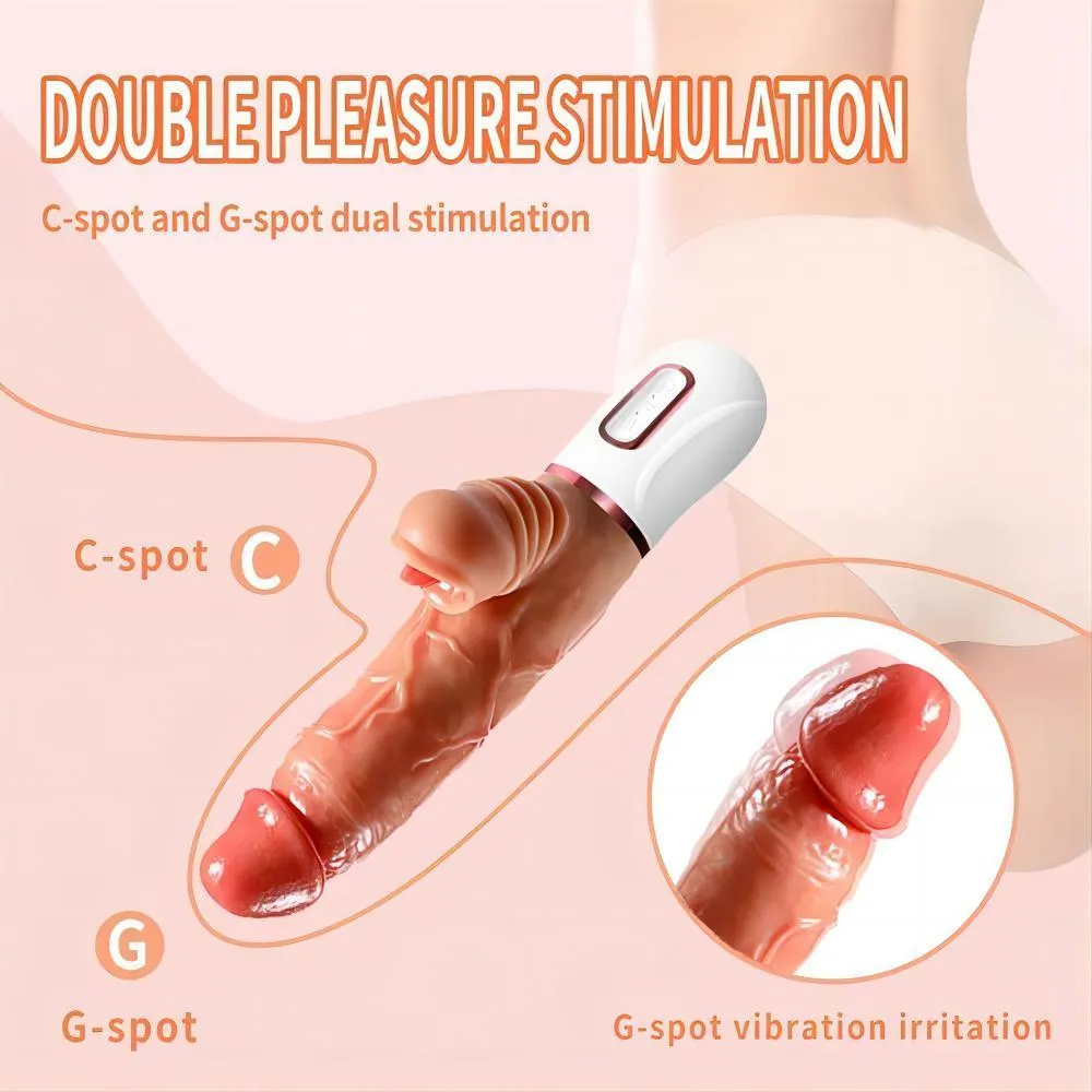 Realistic Dildo Machine Tongue Licking & Heating Dildos G-Spot Vibrator with 12 Vibrating 2 Thrusting Modes