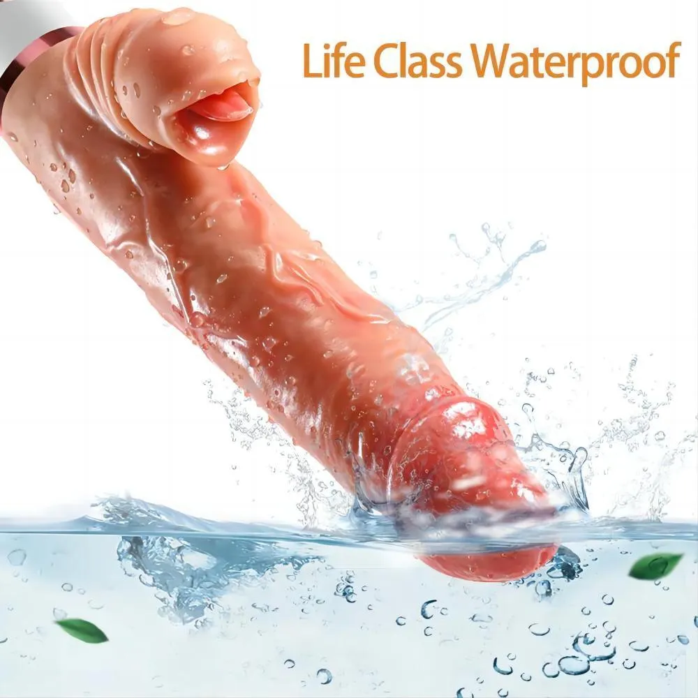 Realistic Dildo Machine Tongue Licking & Heating Dildos G-Spot Vibrator with 12 Vibrating 2 Thrusting Modes