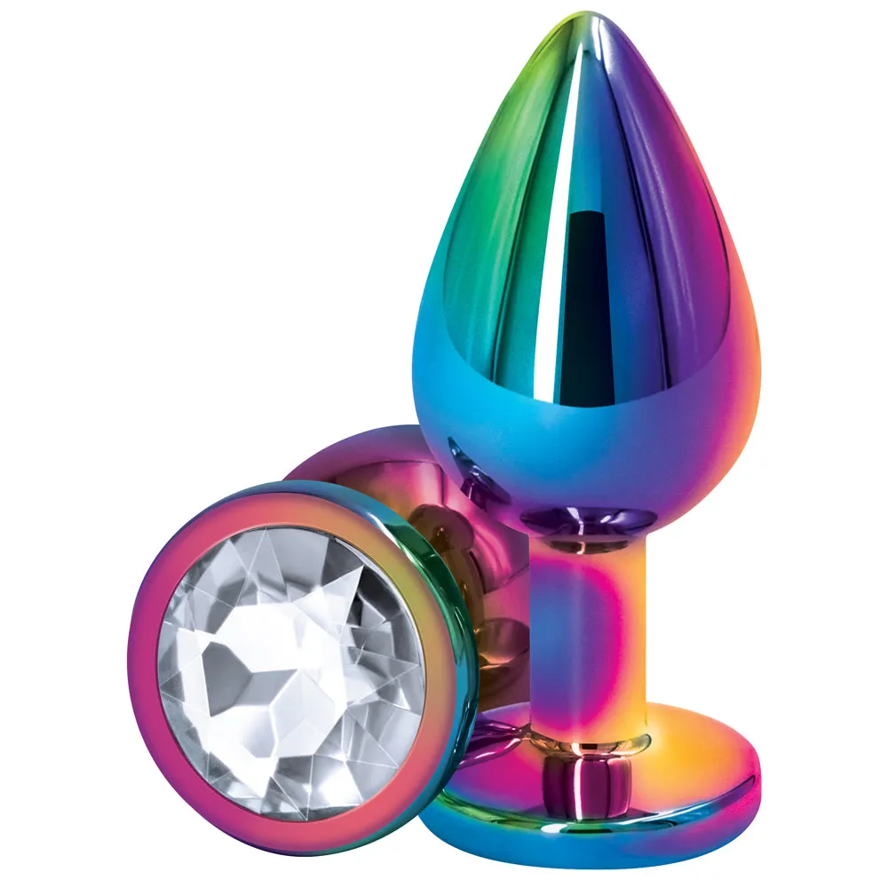 Rear Assets Multicolour Round Gem Metal Butt Plug - Medium