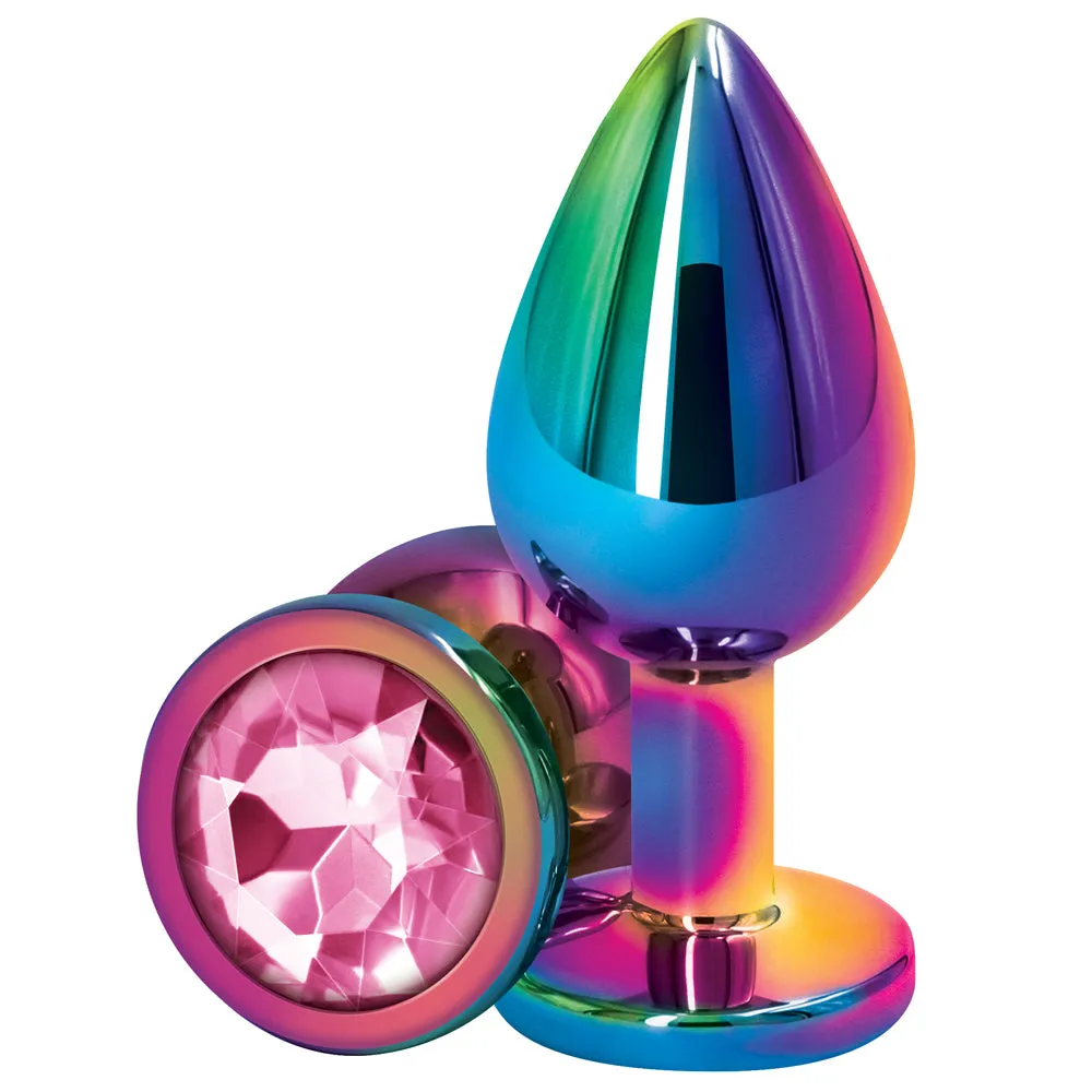 Rear Assets Multicolour Round Gem Metal Butt Plug - Medium