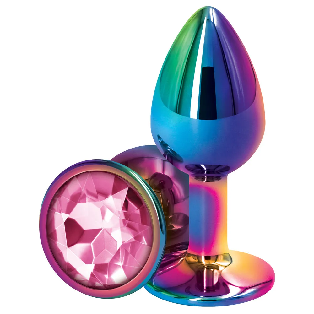 Rear Assets Multicolour Round Gem Metal Butt Plug - Small