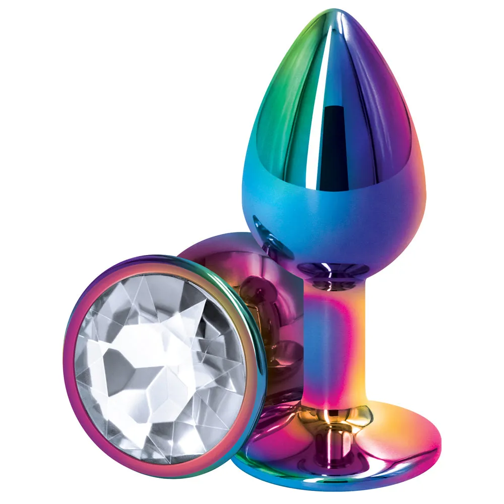 Rear Assets Multicolour Round Gem Metal Butt Plug - Small
