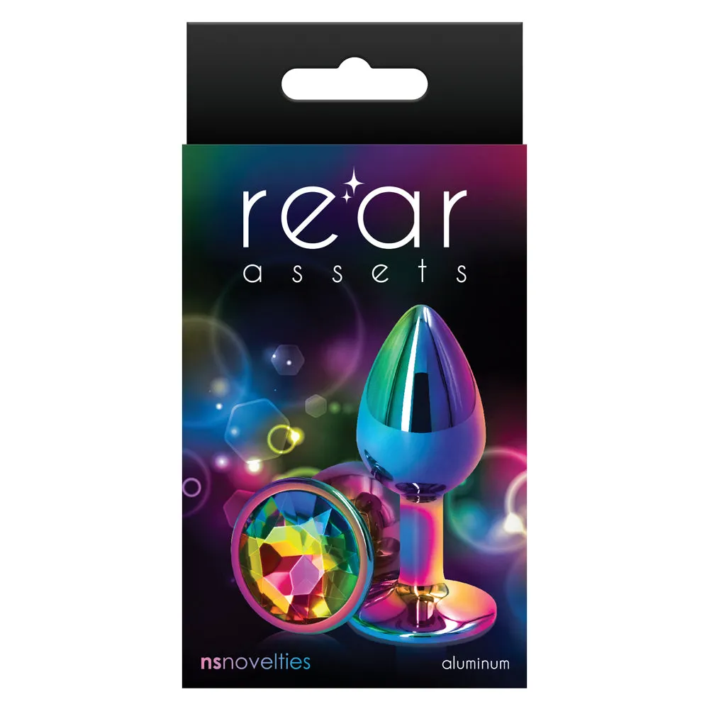 Rear Assets Multicolour Round Gem Metal Butt Plug - Small