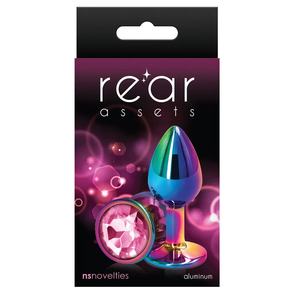 Rear Assets Multicolour Round Gem Metal Butt Plug - Small