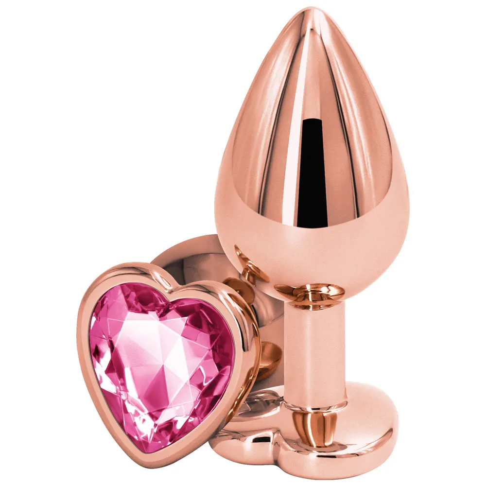 Rear Assets Rose Gold Heart Gem Metal Butt Plug - Medium