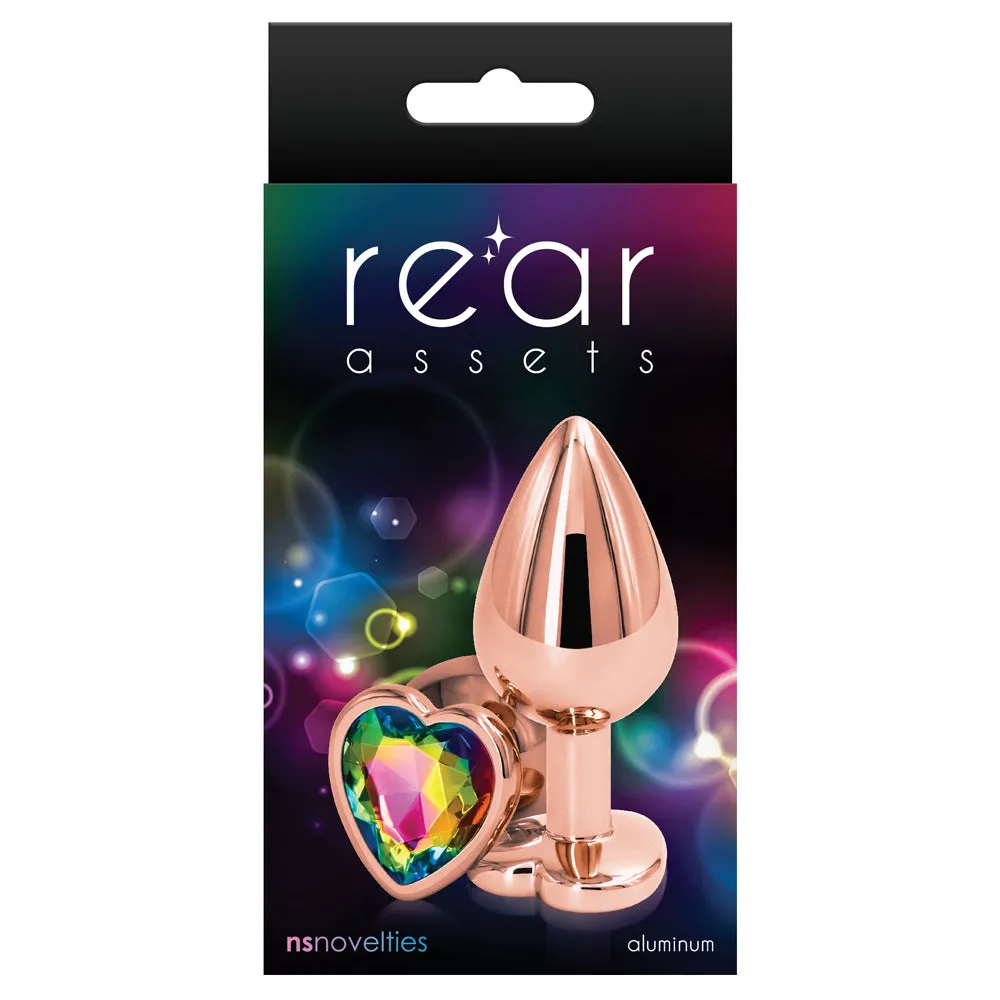 Rear Assets Rose Gold Heart Gem Metal Butt Plug - Medium