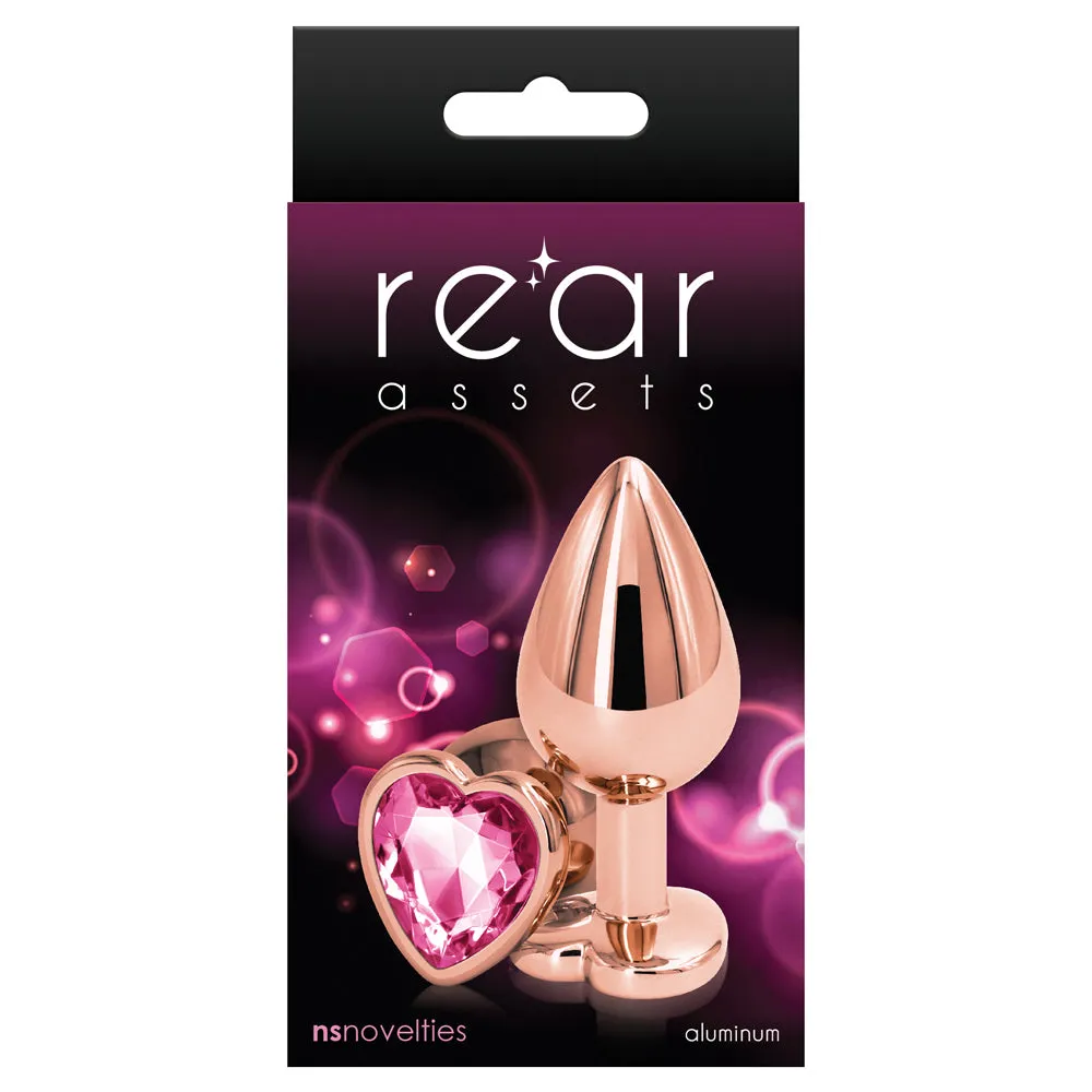 Rear Assets Rose Gold Heart Gem Metal Butt Plug - Medium