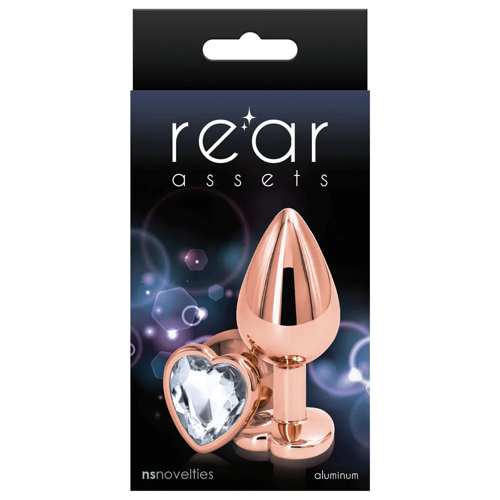 Rear Assets Rose Gold Heart Gem Metal Butt Plug - Medium