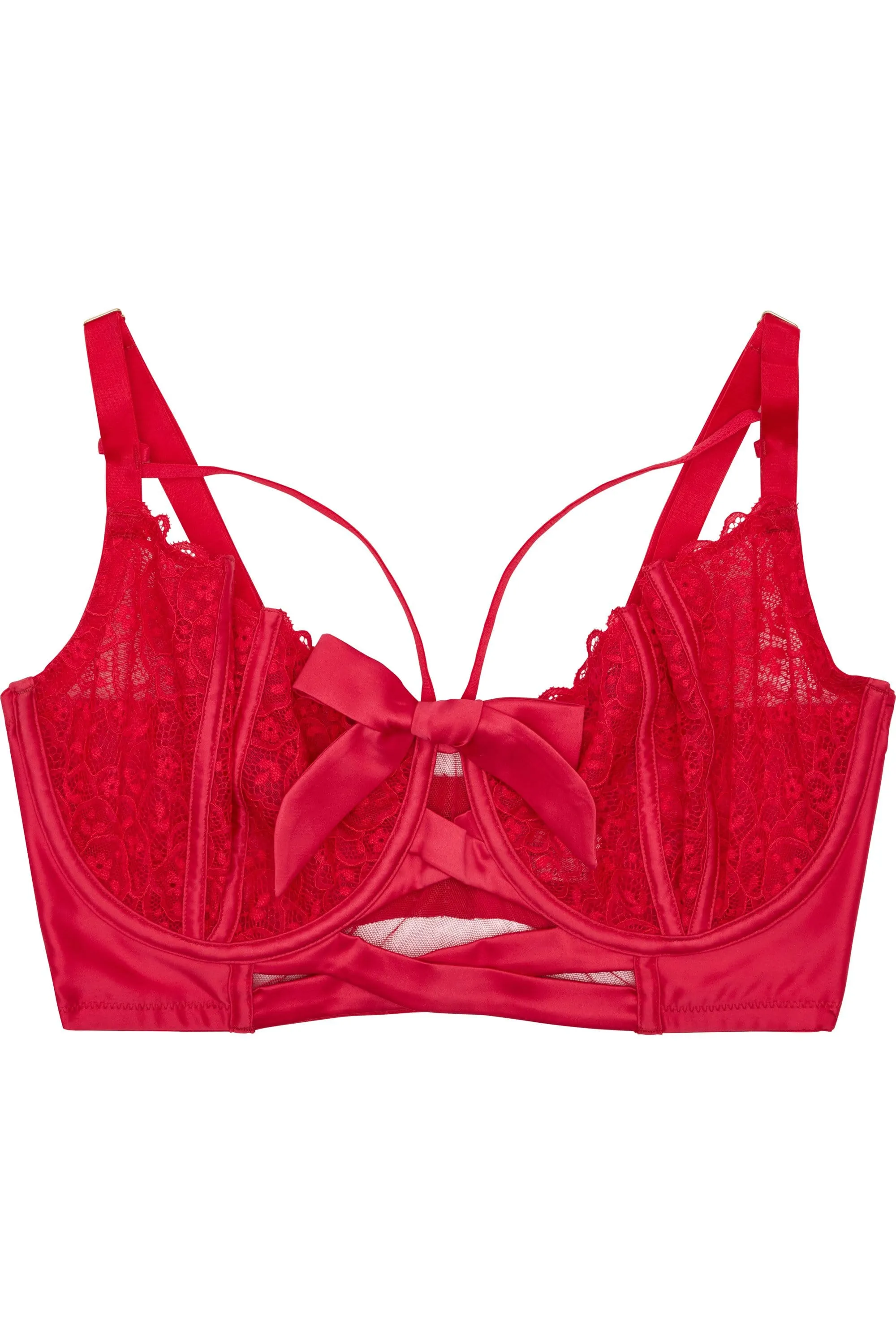 Ruby Pink Satin Crossover Bra FB DD - H