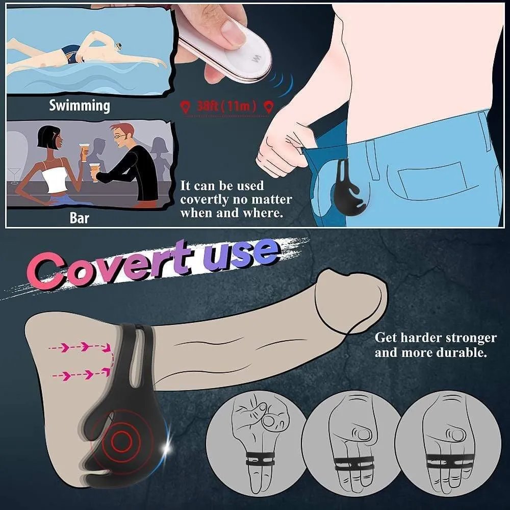 S-HANDE 1.29-Inch 9-Speed Vibrating Penis Ring with Testicles Teaser