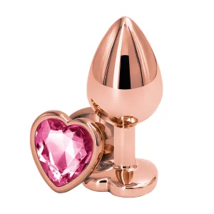 Sexyland Charm Rose Gold Metal Butt Plug With Heart Gem - Large