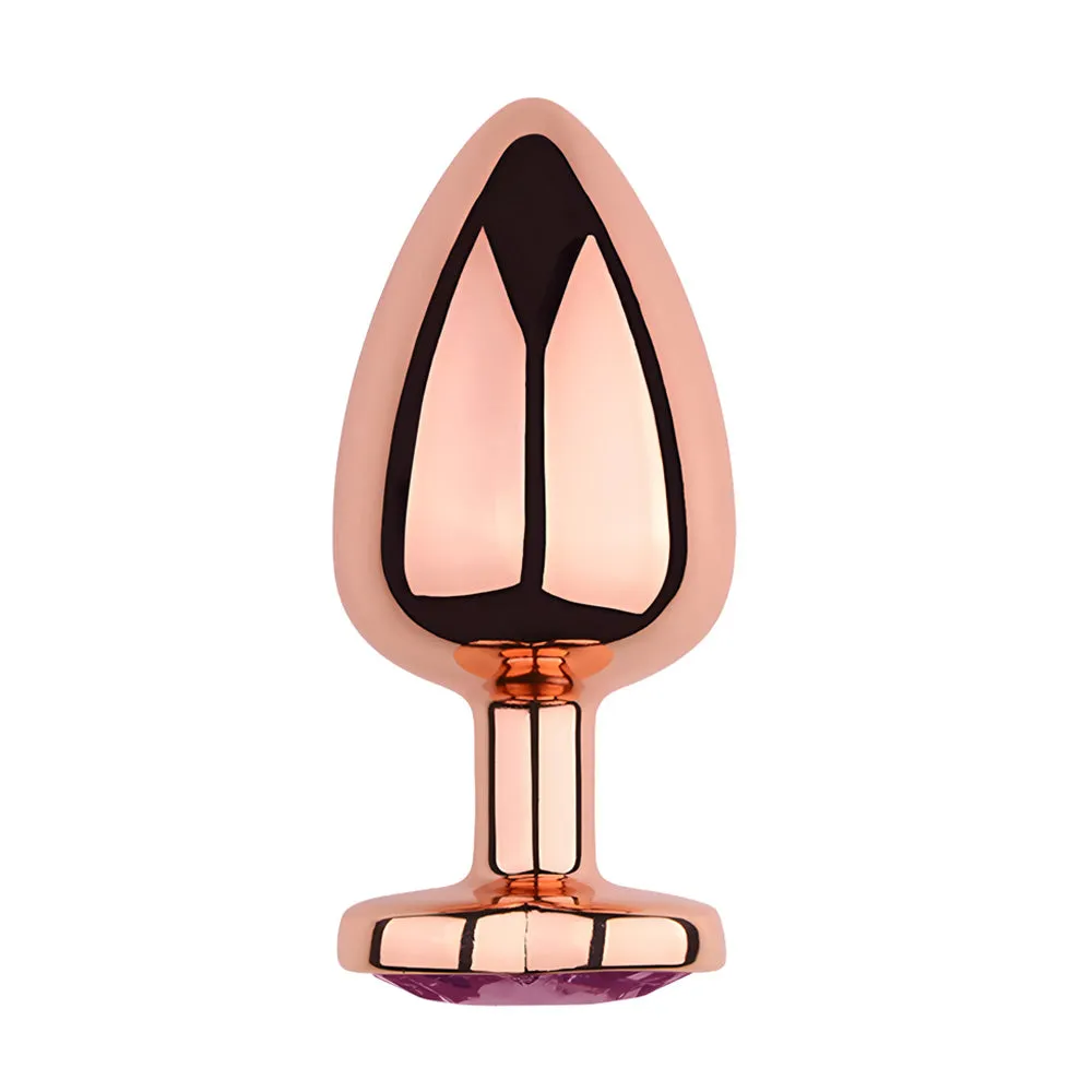 Sexyland Charm Rose Gold Metal Butt Plug With Heart Gem - Large