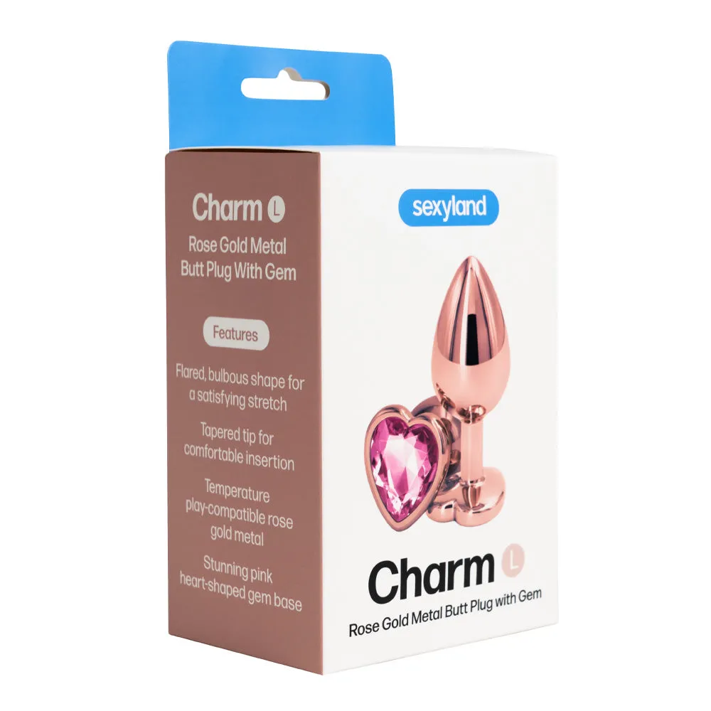Sexyland Charm Rose Gold Metal Butt Plug With Heart Gem - Large