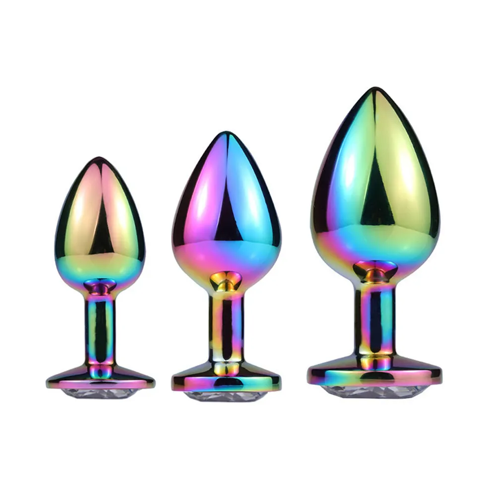 Sexyland Chroma Rainbow Metal Butt Plug With Round Gem - Medium