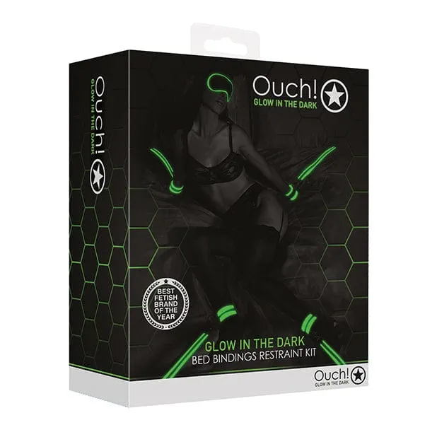 Shots - Ouch Bed Bindings Restraint Kit Glow in the Dark (Black)